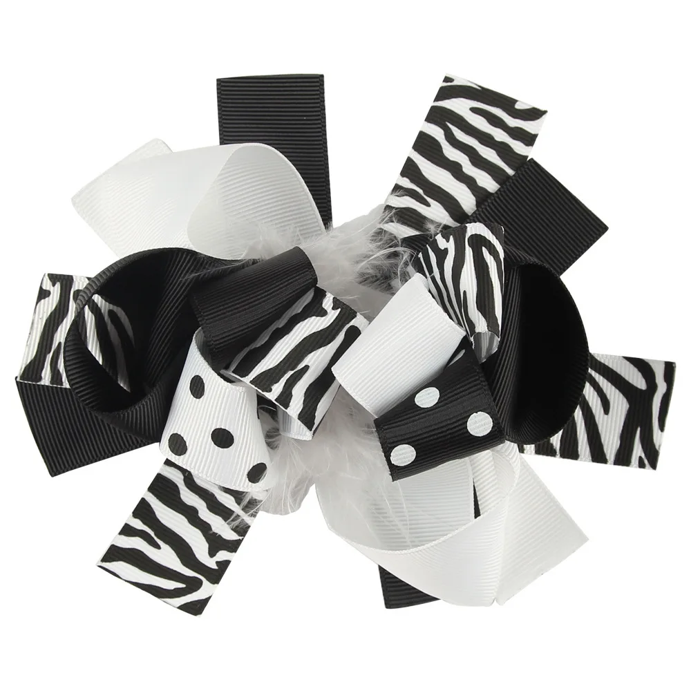 Stock Available Large Feather Hairpin Bowknot Baby Hair Decoration Feather Complex Hair Bow With Popular Price