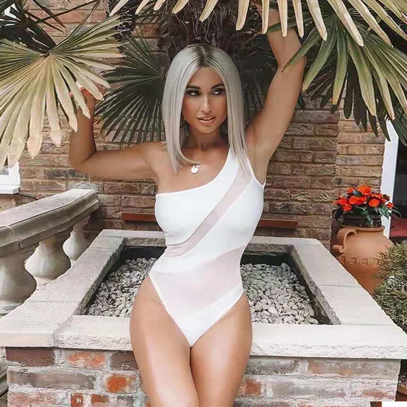 2022 Hot Sell One-shoulder Mesh Jumpsuit Stripes Swimwear