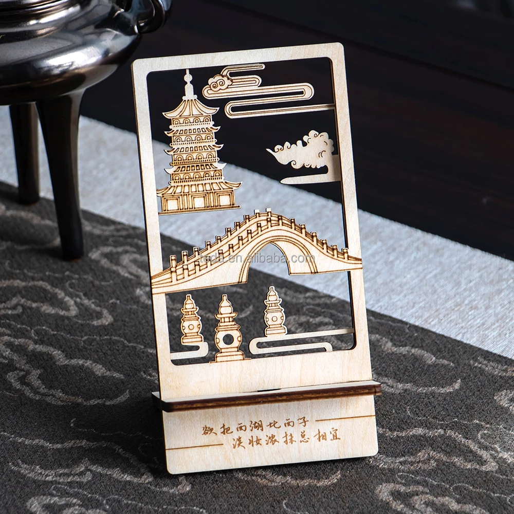 Wooden or BambooFactory Free custom  laser cut engraving Cell Phone Stand Mobile phone holder Chinese classical style