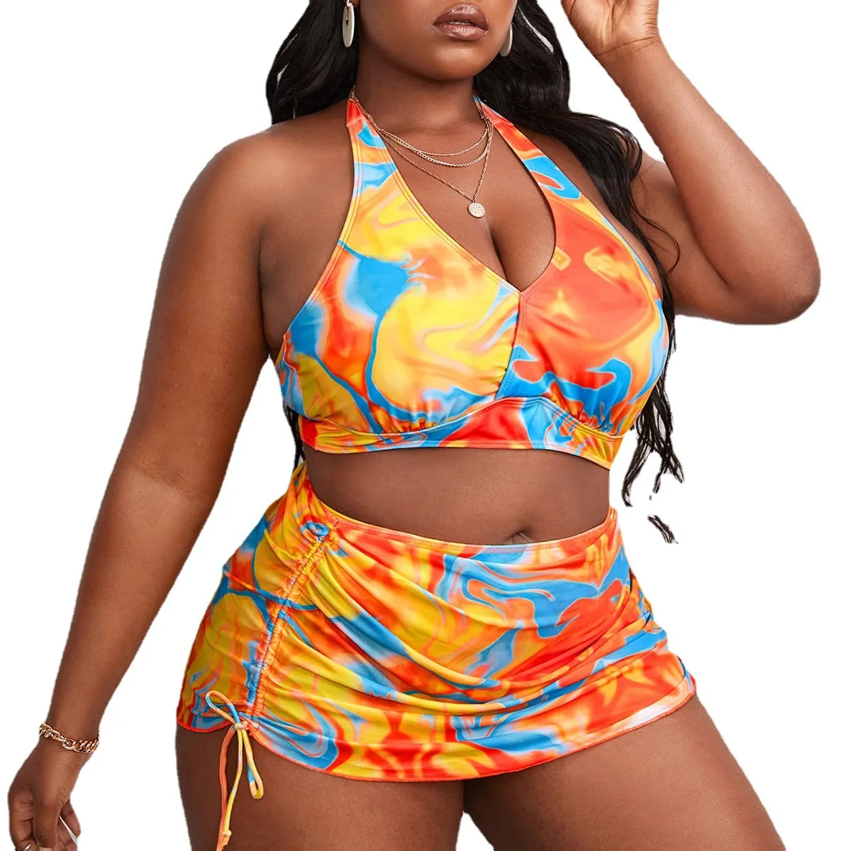 4XL 2023 Swimsuit Four Pieces Wrap High Waist Tie Dye Swimming Costume Bathing Suits Big Size plus size swimwear for women