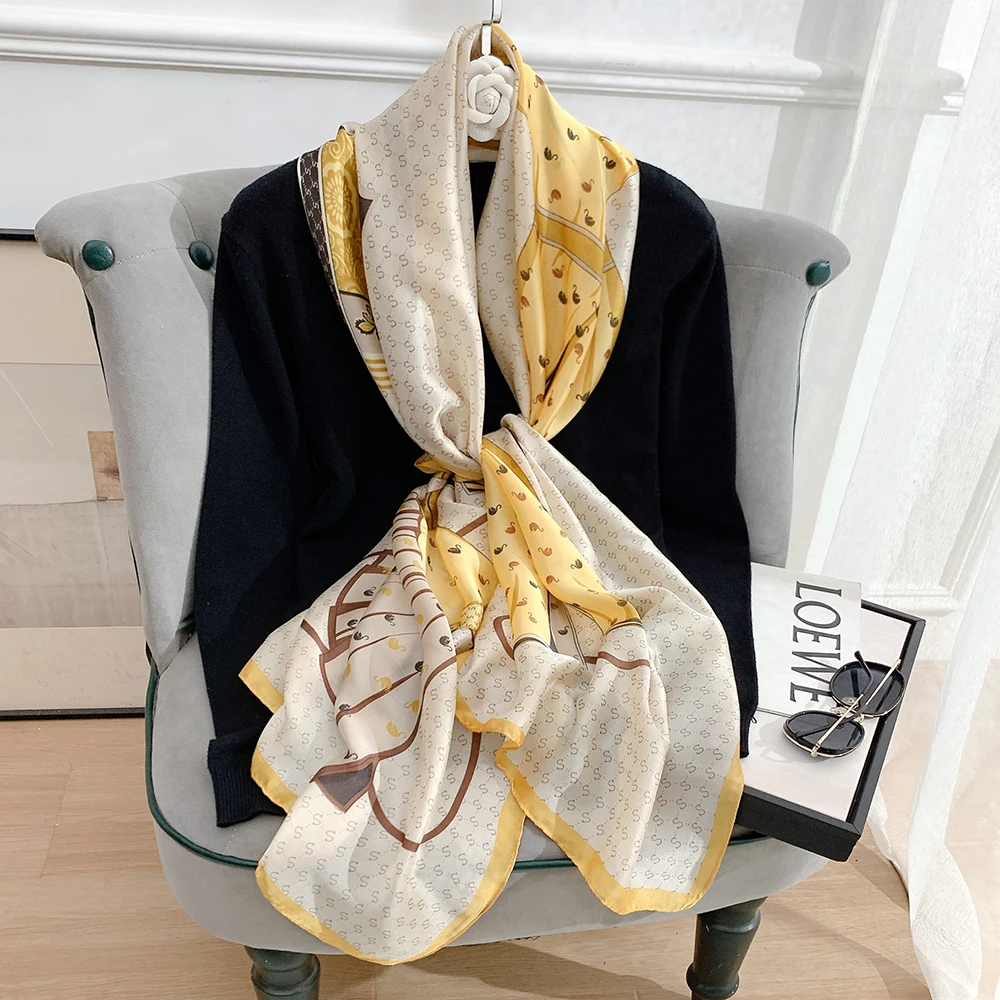 Manufacturing 2022 fashion long satin silk scarf 60*180cm women soft print hijab designer head scarf shawl