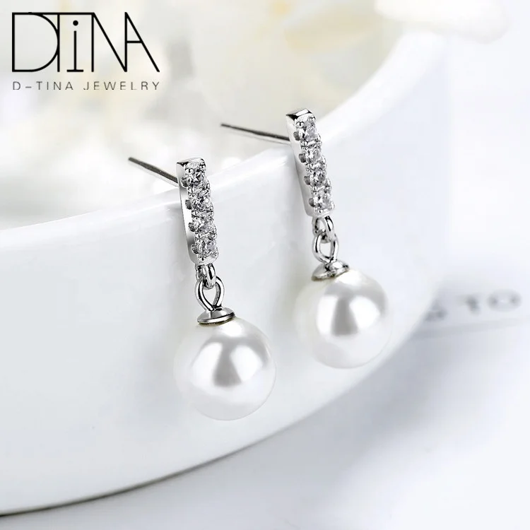 DTINA 925 Sterling Silver Earrings with Pearl Long Silver Stud Earrings