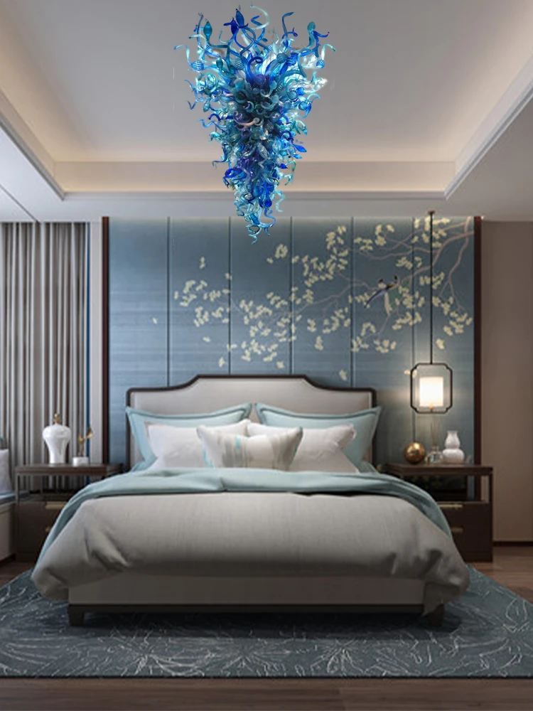 Hand Blown Glass Chandelier Lighting Blue Murano Glass Modern Art pendant lamp Chandelier Villa Decor
