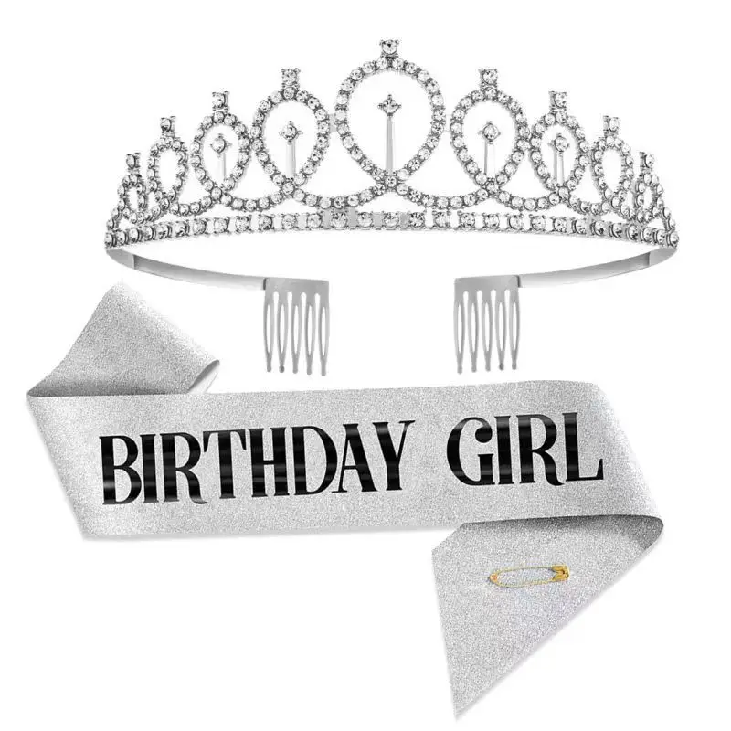 Wholesale Hot Sale Birthday Crown Decorations Birthday Queen Sash Rhinestone Hair Accessories Headband Crowns