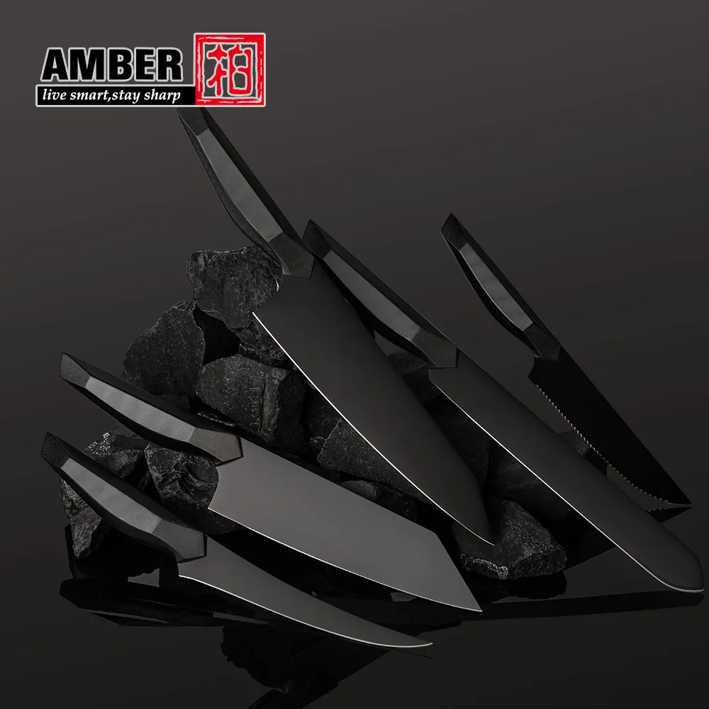 Professional Black Titanium Nitrate Coated 440C High Carbon Steel Stainless Steel Ultra Sharp Kitchen Knife