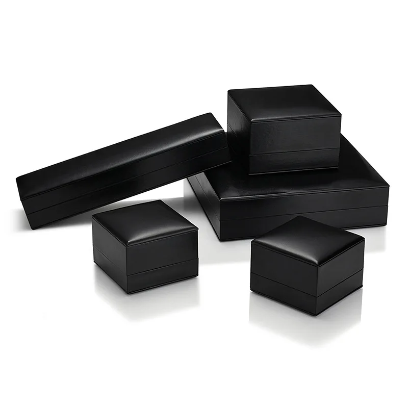 GR High Quality Iron Black PU Engagement Luxury Velvet Jewellery Packaging Necklace Bracelet Ring Boxes Suede Jewelry Gift Box