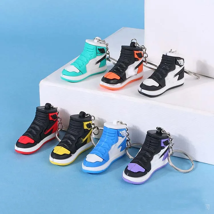 Wholesale 3D Brand Logo Mini AJ Sneakers Design Shoes Keychain Sport PVC Soft Basketball Shoes Keychain Pendant