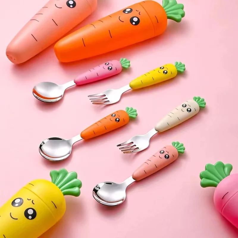 kevin 1/3pcs Baby Feeding Utensils Cartoon Fork Spoon kid Cutlery Set Kid Tableware Kitchen Gadgets Cake Vegetable Fork Teaspoon