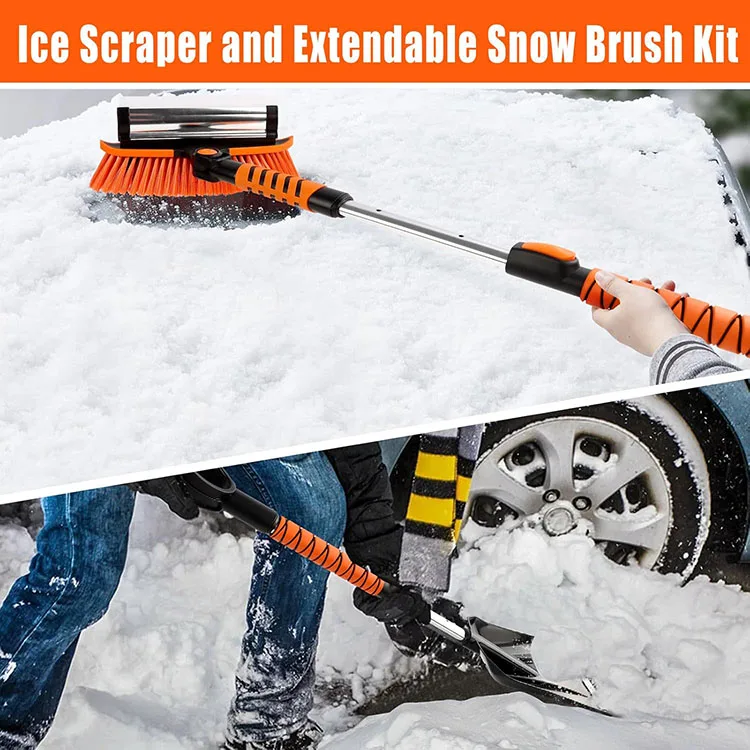 4 in 1 Ice Scraper for Car Windshield Extendable Snow Shovel Brush with Foam Handle Cleaning Brush for Car SUV Truck