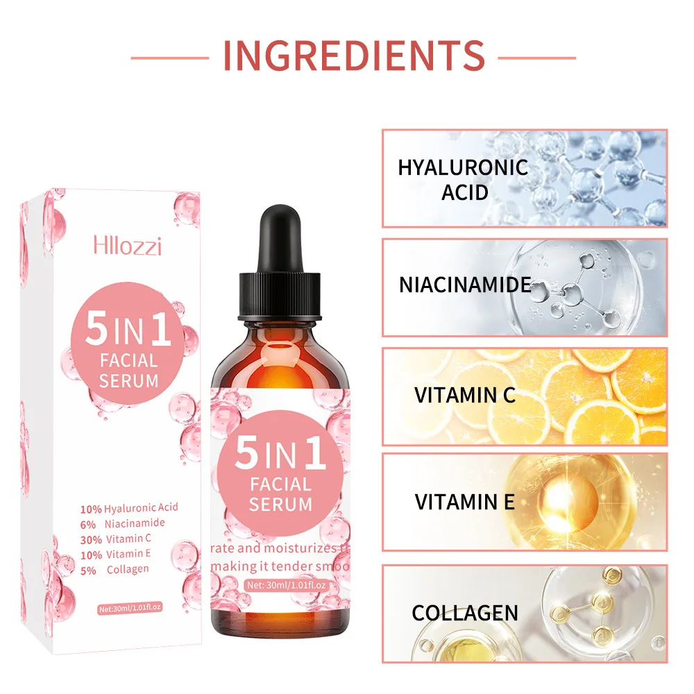 Hyaluronic Acid Vitamin C Collagen 5 In 1 Essence Moisturizing Facial Water Brightens Skin Tone Niacinamide Vitamin E Essence