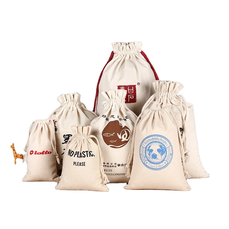 Custom Small Cotton Canvas Muslin Drawstring Bag Pouch With Logo