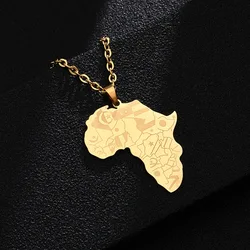 Hip Hop 18K Gold Plated Stainless Steel Jewelry Africa Countries Map Engrave Flag Pendant Choker Necklaces Women Men