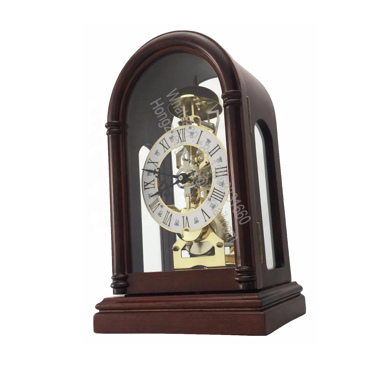 Solid Wood Case with Walnut Finish, Protective Glass Lens, Metal Dial Standard Mantel Table Clock