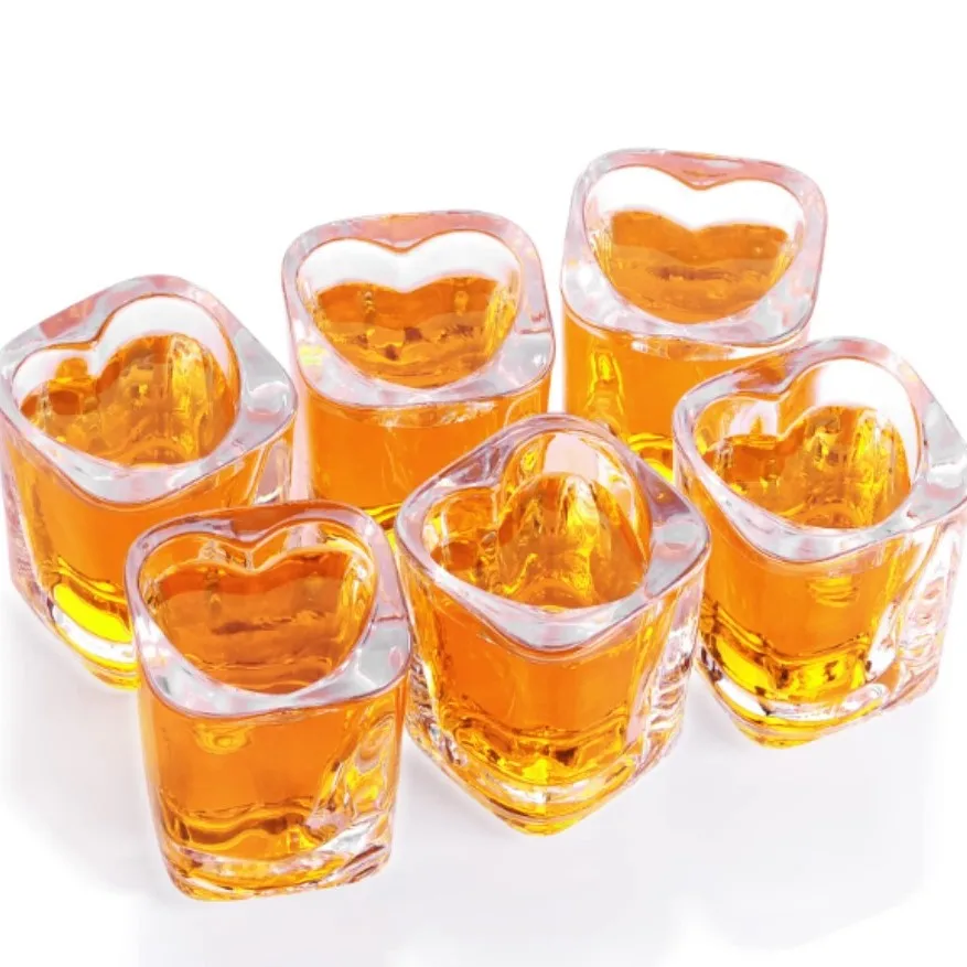 Hot selling mini shot glasses whisky shot glasses cup 45ml heart tequila mini shot glasses