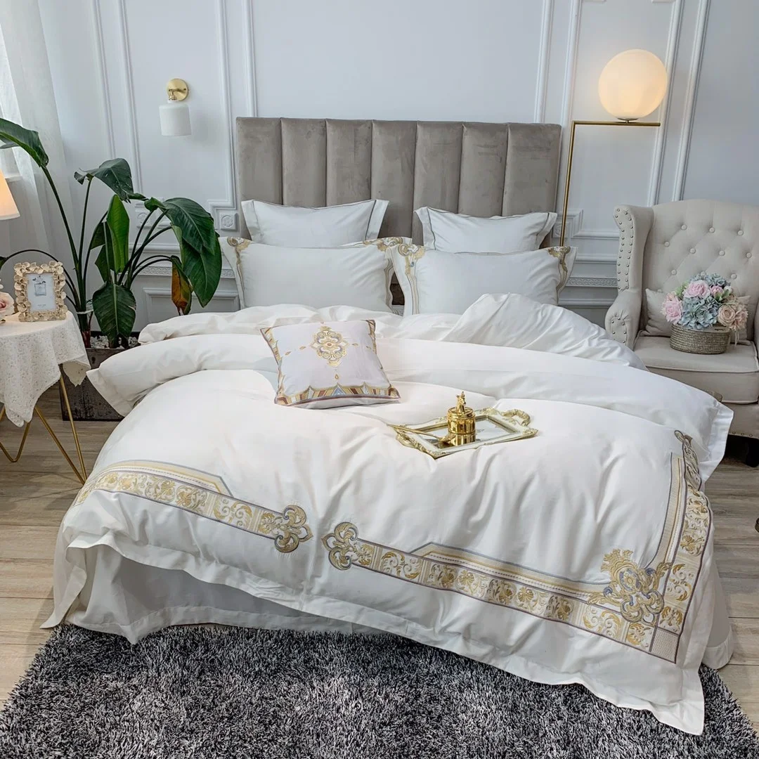 Белое роскошное высококачественное одеяло с вышивкой для дома и свадьбы, дизайнерский мягкий комплект постельного белья с пододеяльником