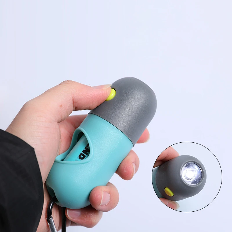 Amazon Top Seller  Pill Shape LED Flashlight Pet Dog Poop Waste Bag Holder Dispenser poop bag holder dog