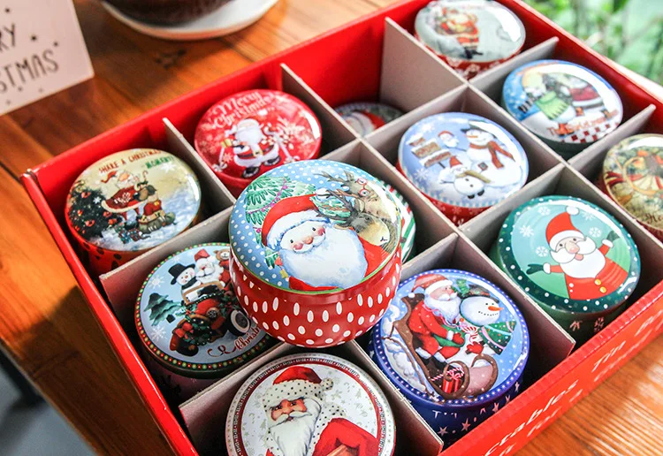 Изысканный Рождественский запас жестяная круглая Рождественская Подарочная коробка с высоким животом Роскошная Рождественская жестяная коробка для конфет для детей