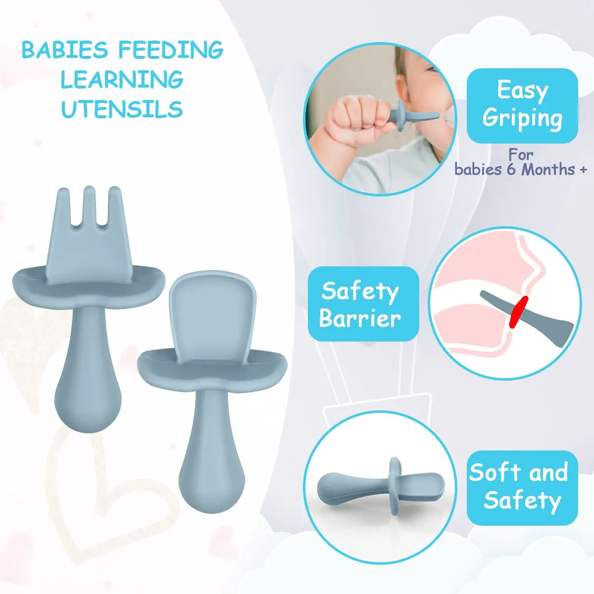 First Stage Baby Led Weaning Feeding Supplies Silicone Baby Spoons 6+ Months Infant Toddler Utensils