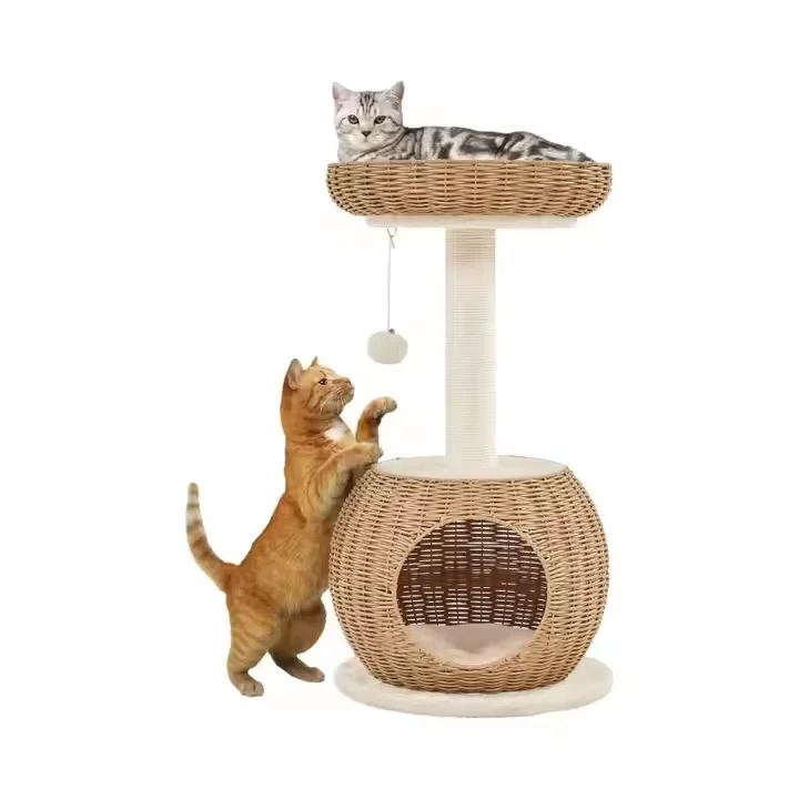 Indoor Pet Furniture Cat Tree Tower Large  Modern Cat Climbing Tree Two Layer  Multilevel Wooden Cat House