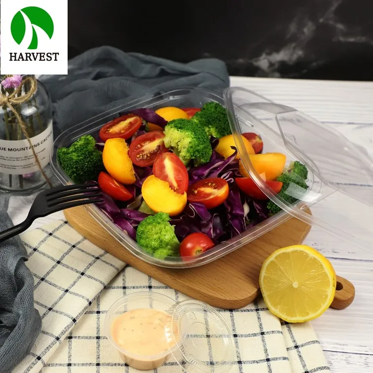 Food grade PET salad fruit disposable bowl tray set with plastic lid