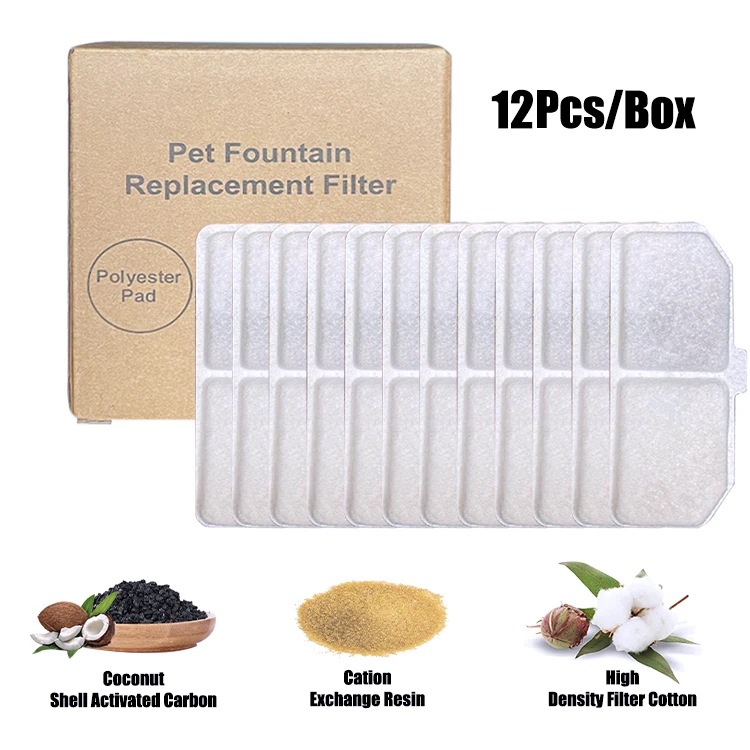 12pcs/Box  Pet Cats Activated Carbon Filter Water Fountain Replacement Automatic Water Fountain Filter