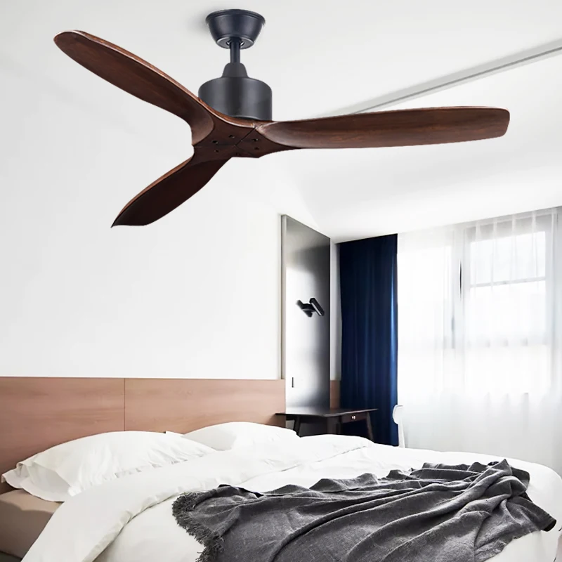 New Style 3 Solid Wood Blades 48inch Pure Copper AC Motor Remote Control Home Ceiling Fan Light Electric Ceiling Fans With Lamp