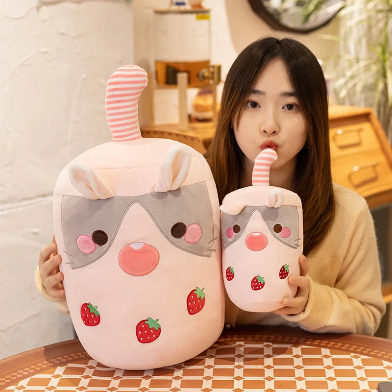 New Creative Cat Rabbit Boba Stuffed Animal Toys Cute Cartoon Squishy Soft Pillow Cushion Bunny Boba Milk Tea Cup Plush Toy