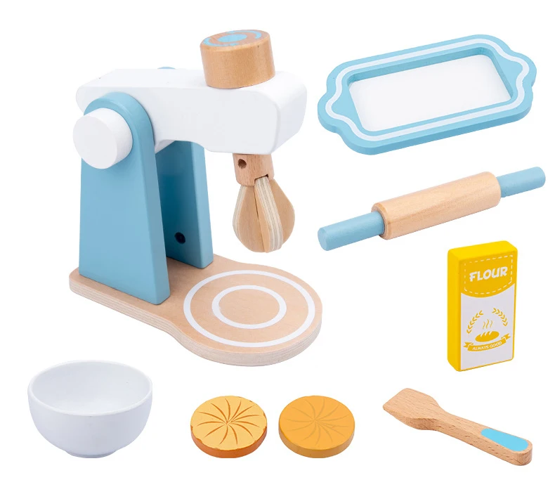 
2020 New arrive kids pretend play cooking game wooden bread maker coffee machine blender baking kitchen set toys for boys girls 
