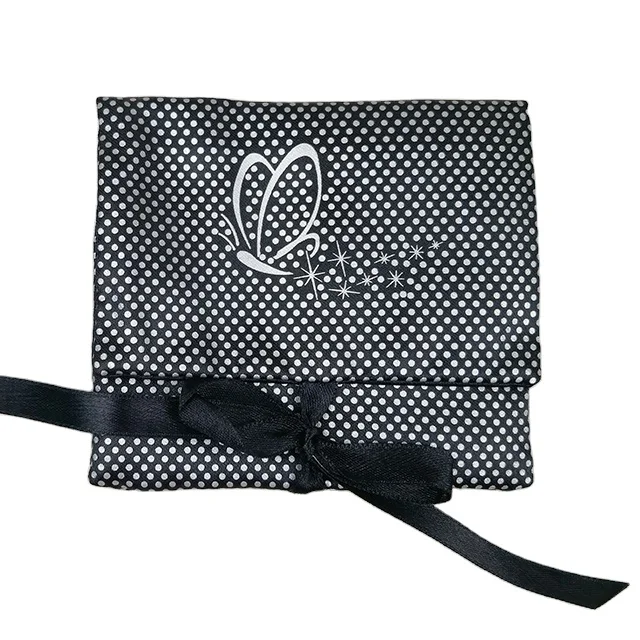 Customized Logo Printed mini satin envelope necklace jewelry pouch with flap Silk Envelope Flap Bag