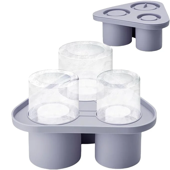 Ice Cube Tray Drinking Cup  Soft Food Grade  Reusable 3 Pcs Silicone Hollow Cylinder Ice Mold with Lid for Freezer