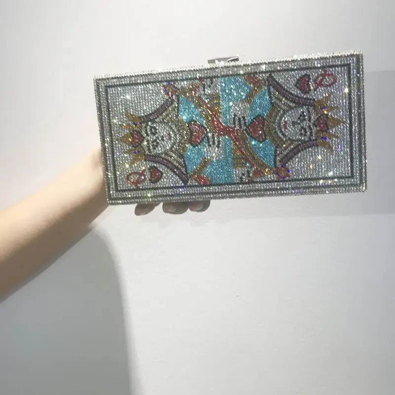 
New Trendy Luxury Rhinestone Diamond Queen Playing Card Crossbody Woman Handbag Bag Poker Mermaid Shape Clutch Evening Bag 