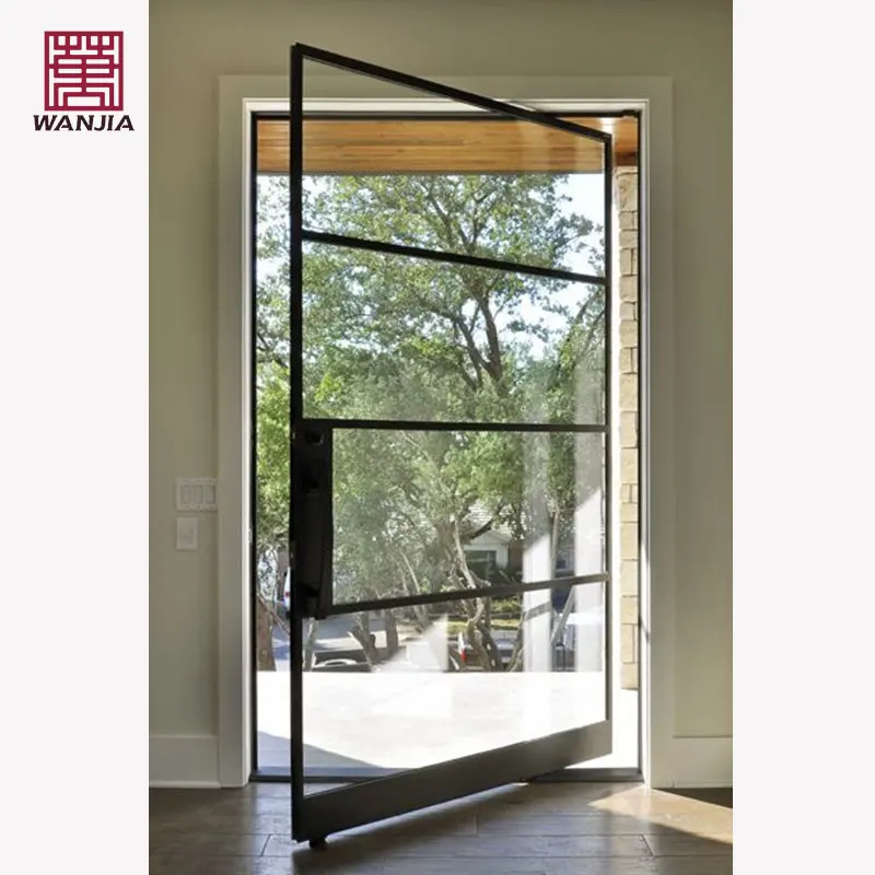 WANJIA Customized Aluminum Alloy Frame Pivot Door Luxury Design Entrance Glass Exterior Door