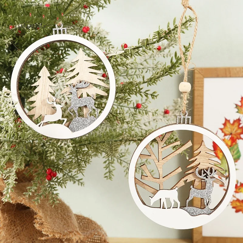 Christmas Elk Pendant Log Cutout Christmas Tree Pendant