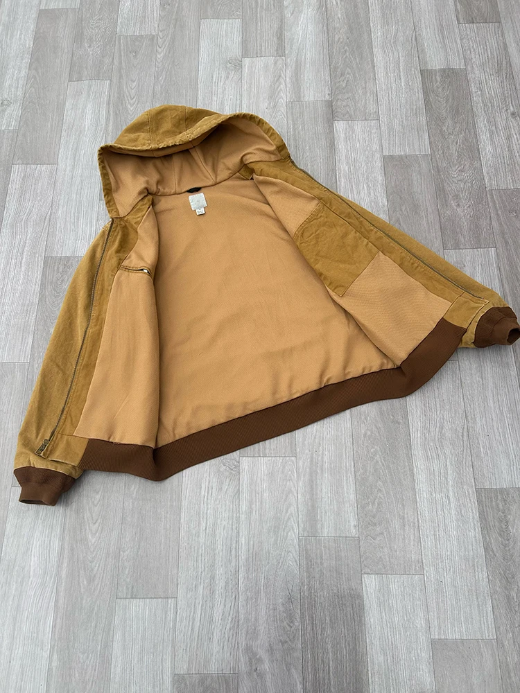 Custom 100%Cotton Streetwear Heavy Duck Waxed Canvas Insulated Construction Hooded Vintage Distress Carpenter Work Jacket Men