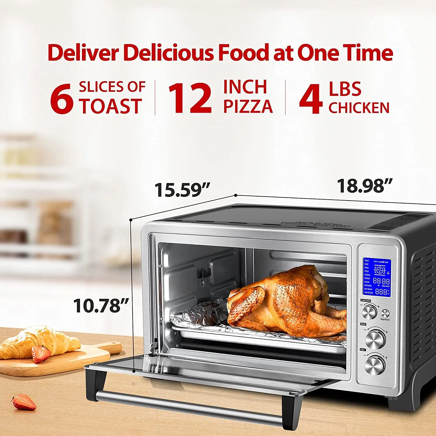 Посуда Toshiba AC25CEW-SS цифровой тостер с конвекционная печь и 9 функций 6-ломтик хлеба/12-дюймовый пицца из нержавеющей