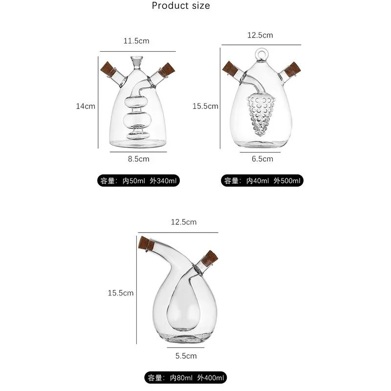 food grade handmade high borosilicate glass  2 In 1 olive oil vinegar cruet