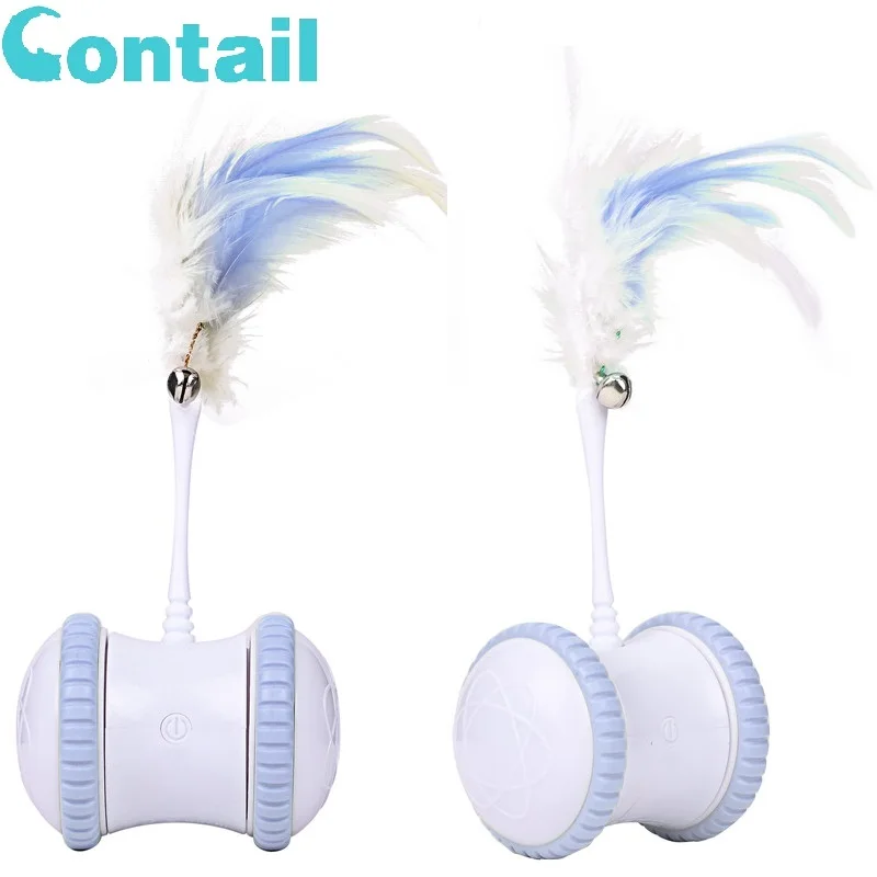 2021 New Balanced Cat Chasing Toy, Plastic Interactive Automatic Pet Cat Toy WIth  USB Charging Feather Bell