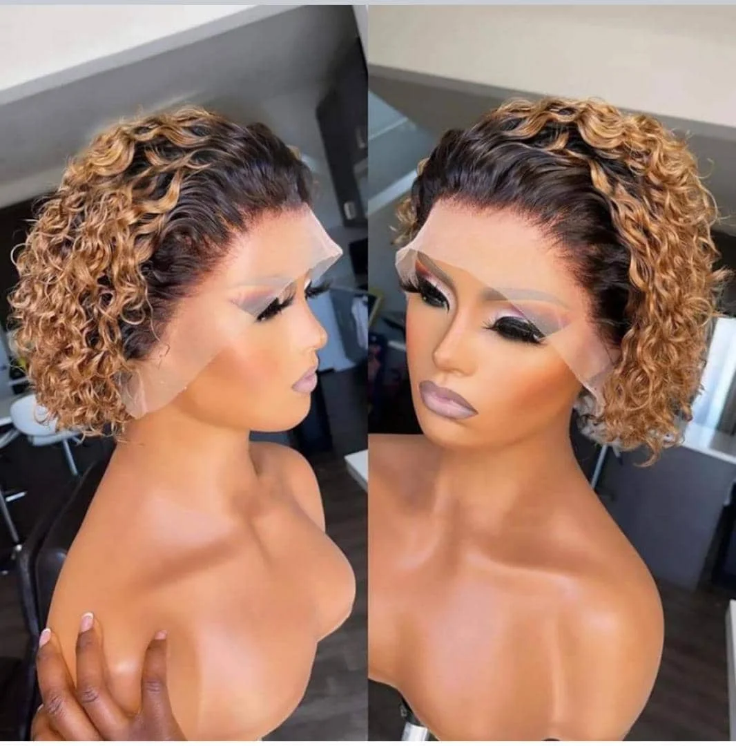Short Bob Wig Pixie Cut Curly Human Hair Quality 13*4*1 Transparent Lace Wig For Women Preplucked Hairline Wigs