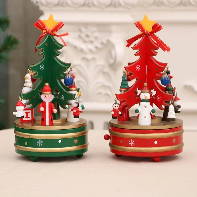 Christmas Ornaments Christmas Wooden Rotating Music Box Christmas Decoration Children Gifts