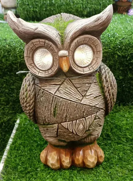Дешевая магнезия ручной работы статуя Совы с солнечным светодиодным светом украшения сада и поделки подарки животных