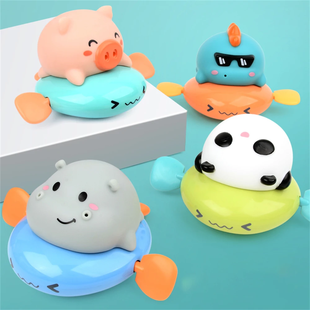 Children Bathroom Shower Play Spray Water Clockwork Pull Wire Animal Wind Up Pig Swimming Floating Bathtub Toy For Toddler