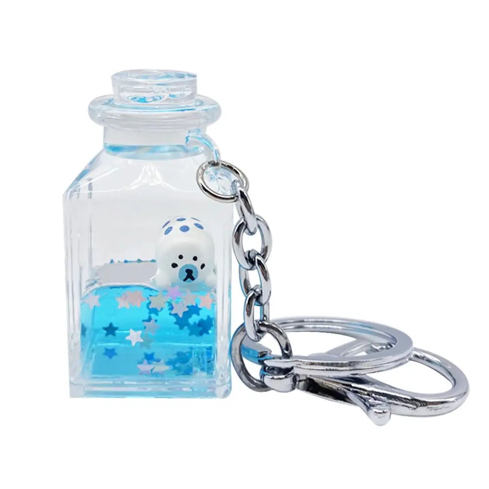 Clear Crystal DIY Keychain Bottle Shape Quick Sand Liquid Keyring with Princess Figure Floating Keychain
