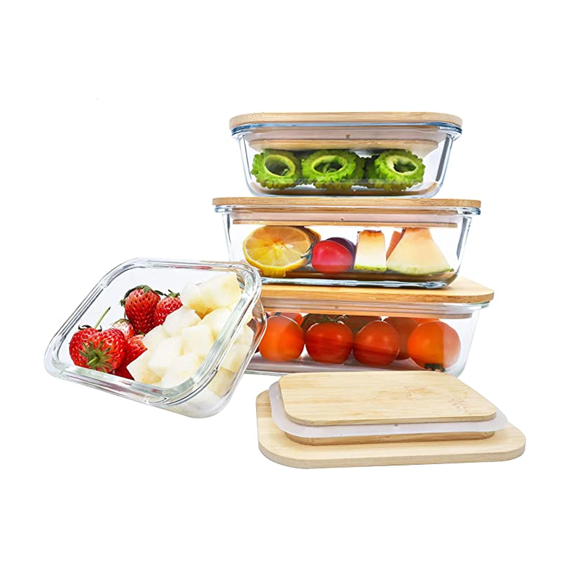 Plastic-free glass food storage set with Sustainable Bamboo Tops
