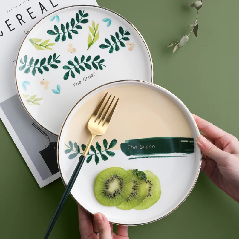 Dishes Plates Ceramic Gold Rim Charger Plates Minimalist Western Steak Plate Dinner Dish Tableware Kitchenware