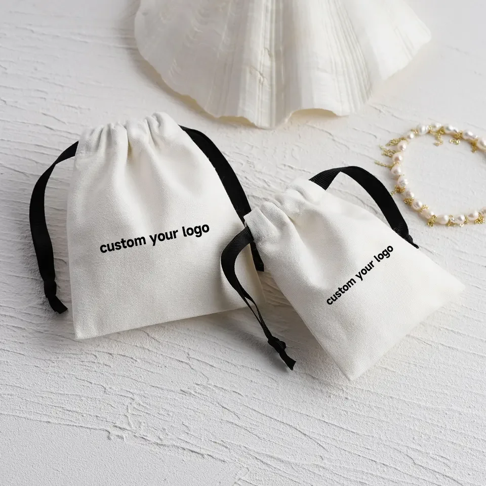 Custom 100% Linen Pouch Bags Packaging Mini Cotton Linen Drawstring Bag