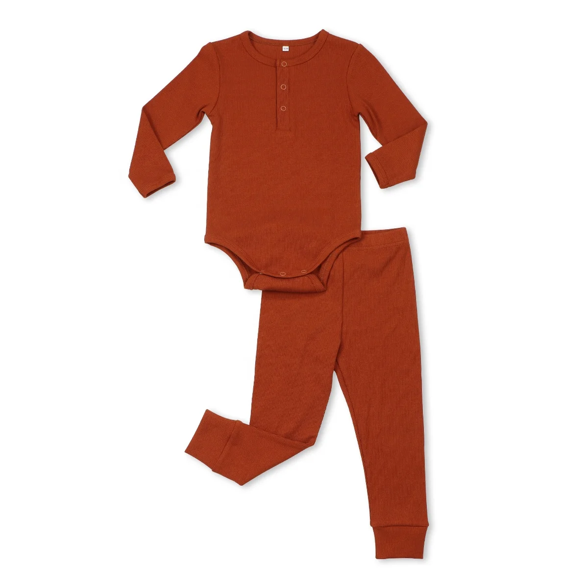 Petelulu Newborn Ribbed Bamboo Fiber Baby Bodysuit Set Long Sleeve Baby Clothing Sets With Crew Neck Snap Button Baby Romper