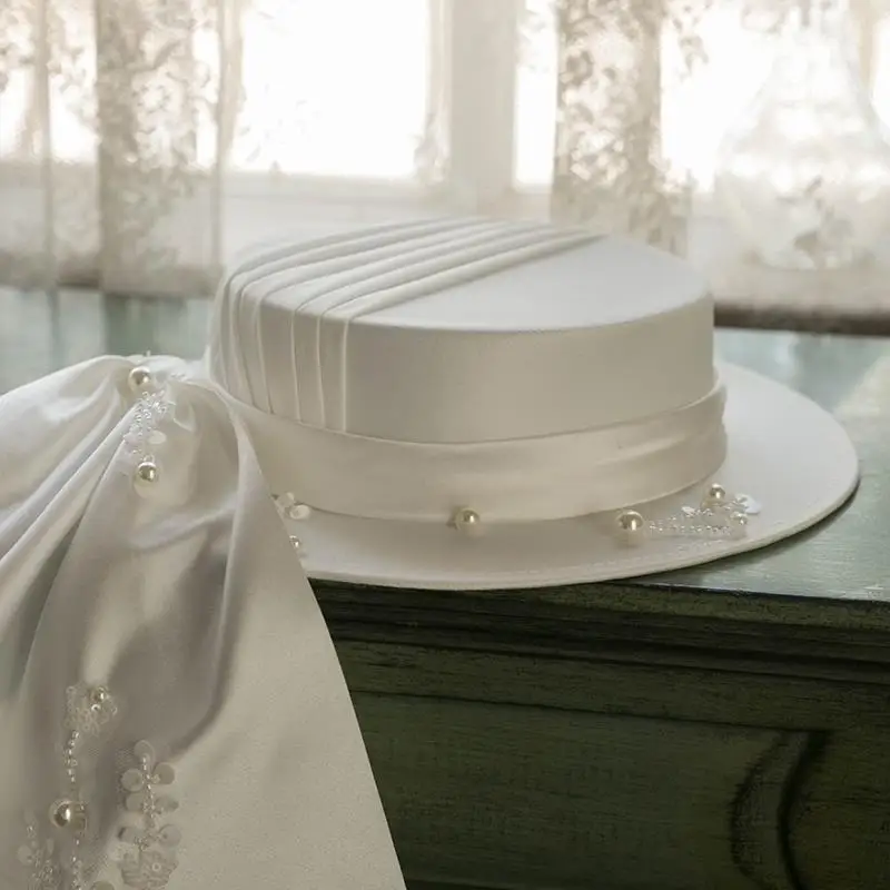 2021 Bride Wedding Dress French Style English Satin Elegant Hat Women Ladies Retro Hat Retro Banquet Photo Studio Accessories