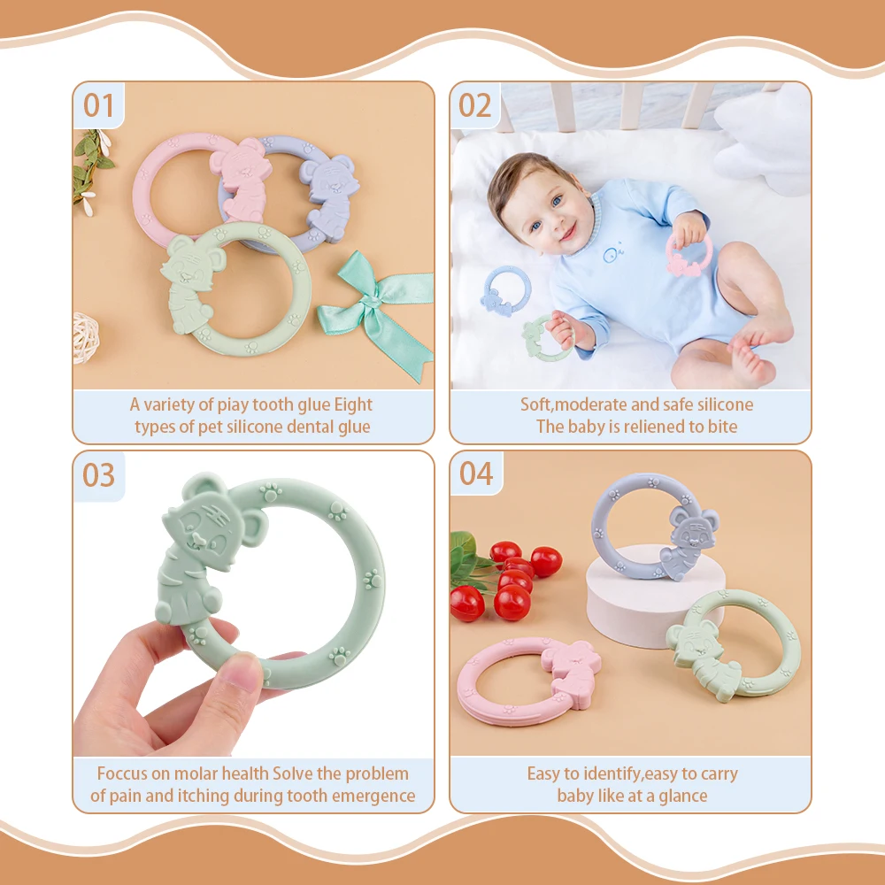 Hot Sale BPA Free Animal Shape Baby Training Teether Teething Baby Chew Toy Silicone Teethers For Babies