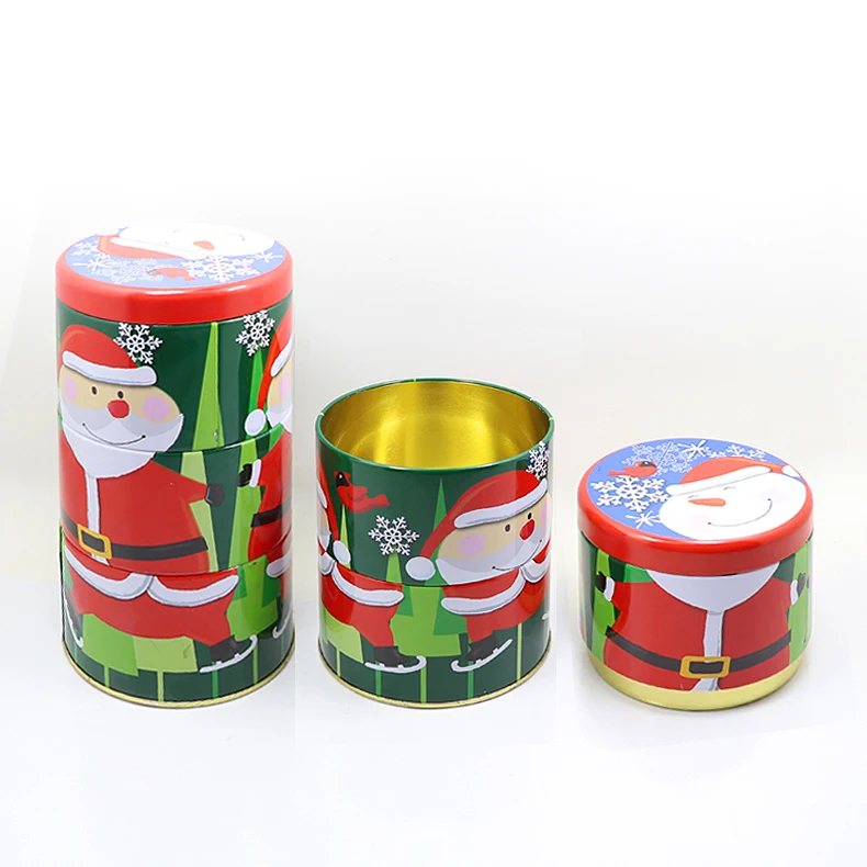 Три упаковки круглых высоких форм, Рождественская жестяная банка для конфет
