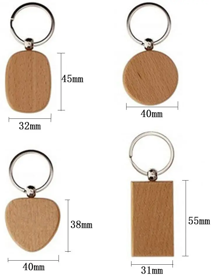 Customizable LOGO Blank Wooden Key Chain Rectangle Wood Blanks for Key Chains Wood Engraving Blanks for DIY Gift Crafts